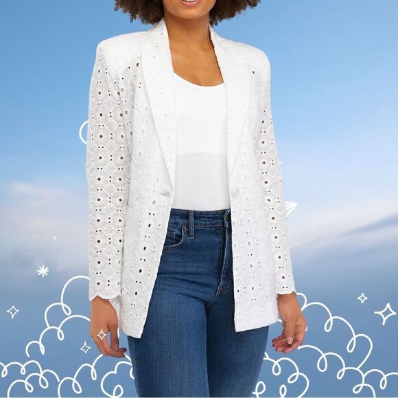 Industry Lapel Collar Long Sleeve One Button Closure Eyelet Lace Jacket Size 6 - Picture 1 of 14